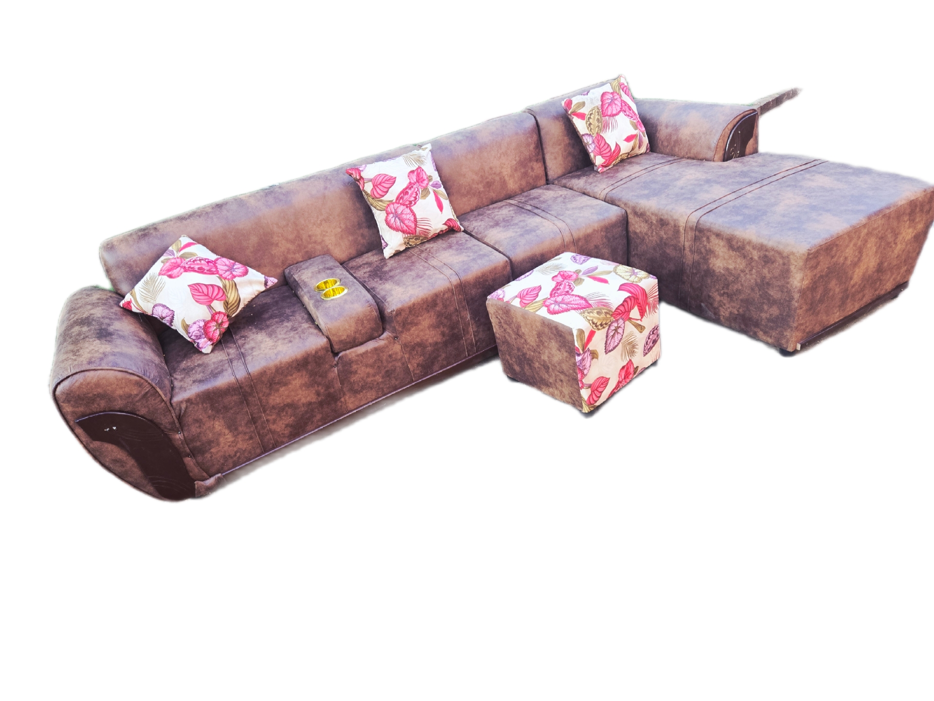 Small L Shape buffalo Material Sofa